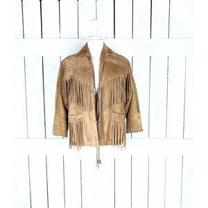 DKNY brown suede leather fringe quilted boho jacket/Donna Karen New York